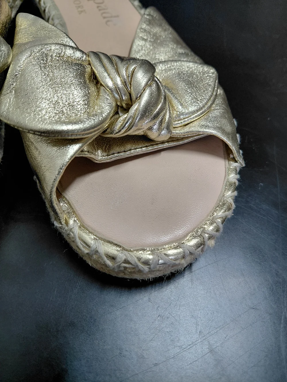 Kate Spade Gold Knot Espadrille Slide Sandals